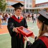 Rectangular Cardboard Gift Box with Transparent Lid and Ribbon Closure Graduation Theme Decorative Storage Box for Events