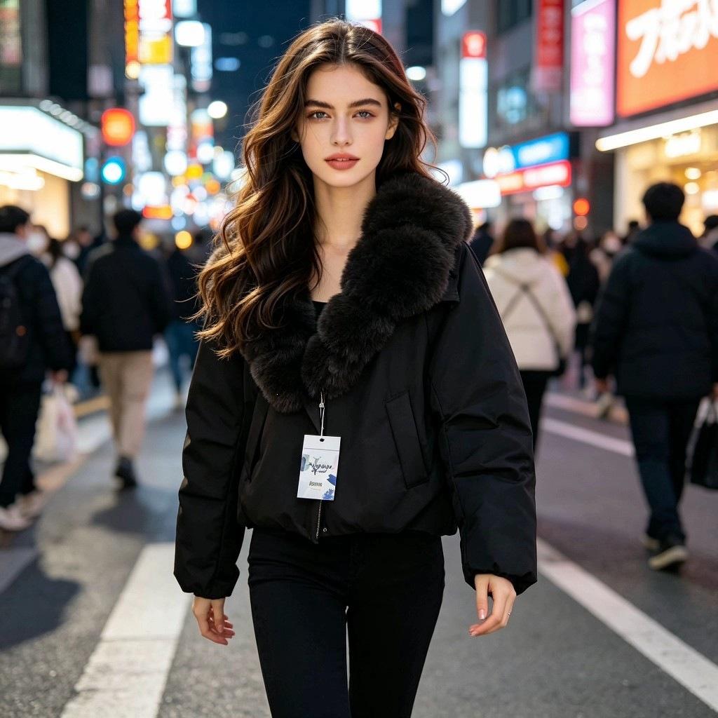 Autumn and winter new pie overcome detachable imitation fox fur collar down cotton clothes women's short fashion warm jacket