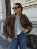 Autumn Casual Velvet Texture Stand Collar Flight Jacket Women's