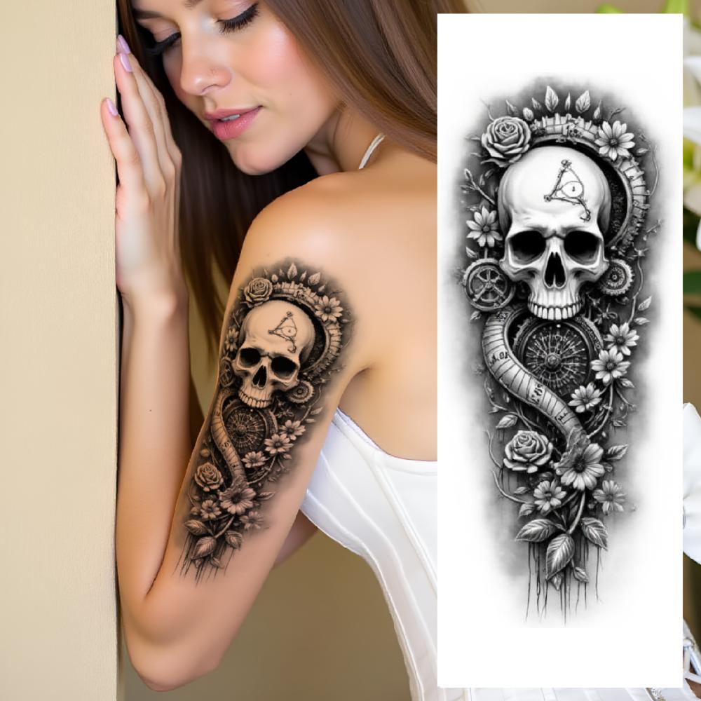 3pcs Temporary Tattoo Realistic Temporary Tattoos Skull Tattoo Abstract Artistic Design Flower Tattoo For Thighs Arms Women