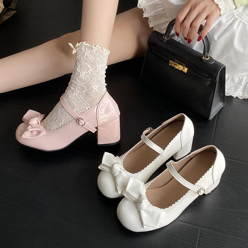 Spring Autumn Mary Jane Shoes Pink White Fashion Shallow Round Toe Mid Heel Shoes Ladies Elegant Outdoor Single Pumps Shoes