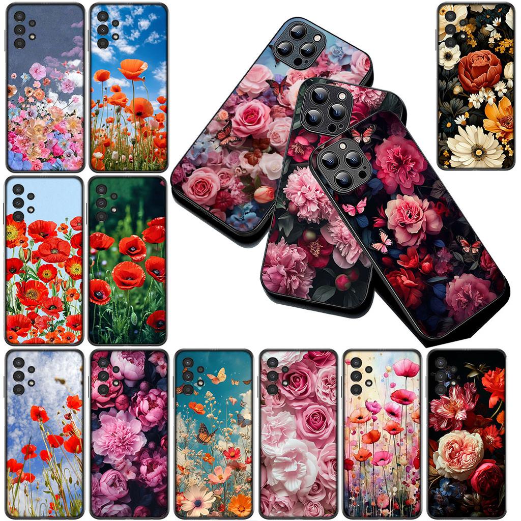 Casing for Samsung Galaxy S20 S22 S21 FE Ultra Plus A07 A17 A15 A16 A25 A57 A37 Phone Cover Protective Case Poppy Flower Bloom
