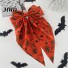Skull Hairpin Accessory Halloween Bow Spring Hair Clips for Women, Pumpkin Skeleton Ghost Hand Printed Holiday Party Clip Fabric Barrettes,