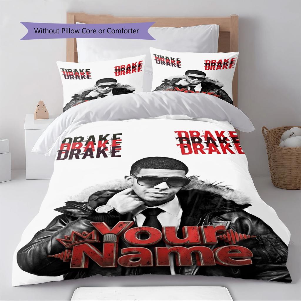 Name Custom Drake Poster Pattern Bedding Set Quilt Cover Pillowcase Home Decor Gift (1 * Duvet Cover + 2 * Pillowcase, Without Core)