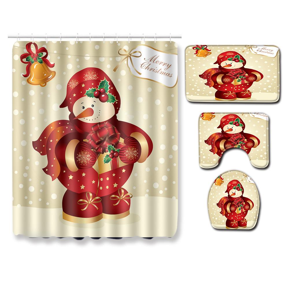 Christmas Waterproof Shower Curtain Four-Piece Combination Floor Mat Entrance Door Mat Bedroom Living Room Carpet