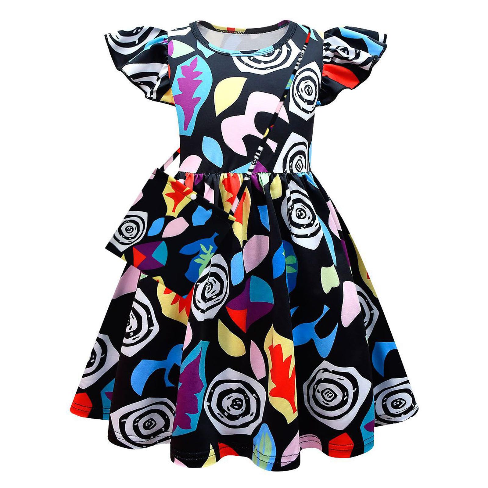 

Kids Girls Casual Cute Cartoon Print Vest Sleeveless Dress Dance Cosplay Wear 160 чёрный