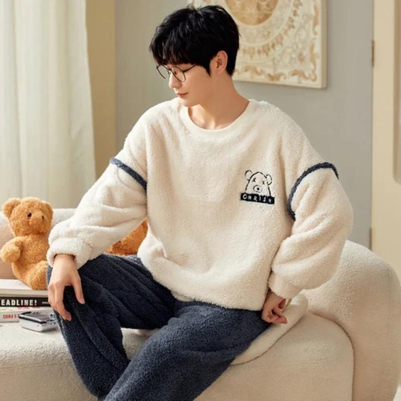 Pyjamas für Herren Lässige Flanell-Pyjama-Sets Hausanzug Winter Warm Pyjamas Männliche Nachtwäsche