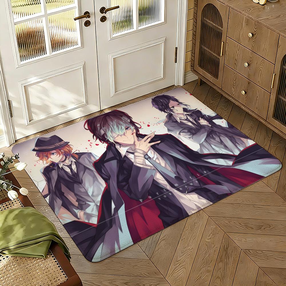 Bungo Stray Dogs Anime Floor Mat Soft Thickened Absorbent Non-Slip Bedroom Living Room Door Mat Home Decor Flannel Rugs