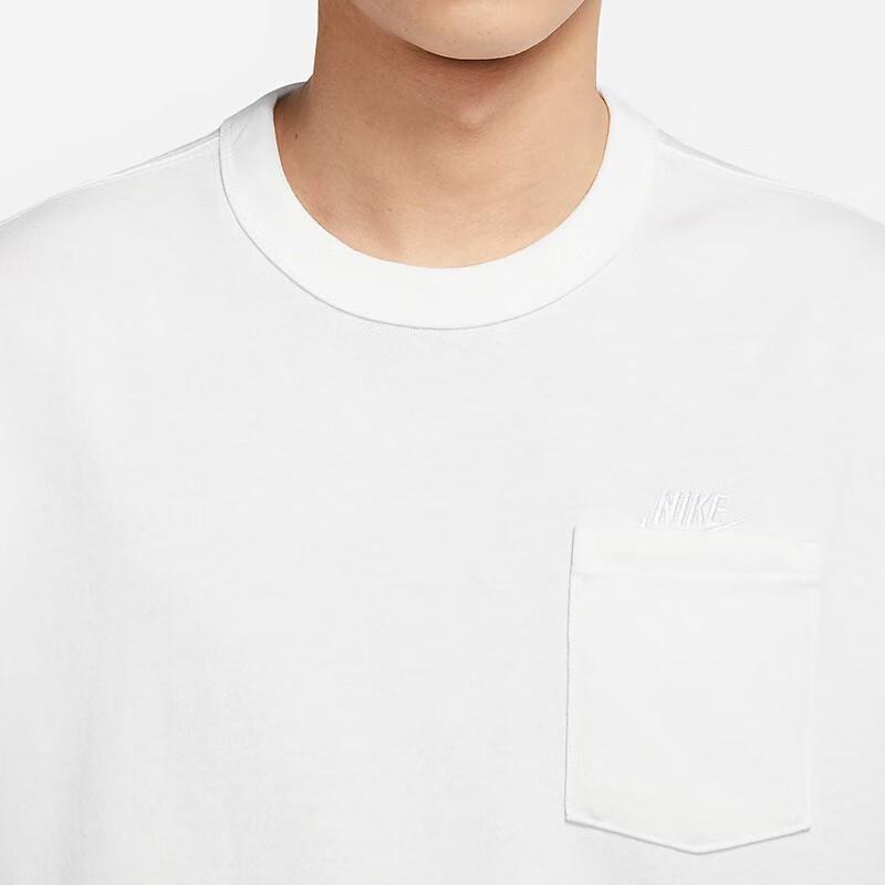 Nike Solid Color Pocket Crew Neck Loose Short Sleeve Drop Shoulder T-Shirt Men Tops White DQ9296-100