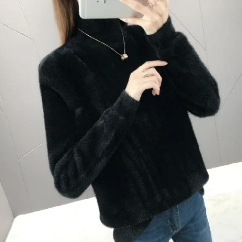 Women's Faux Mink Velvet Sweater - 2025 Autumn/Winter Loose, Lazy-Style Base Layer