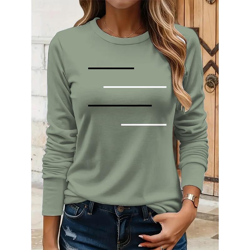 

Жіноча футболка з принтом, круглим вирізом та довгими рукавами для весняно-осіннього повсякденного носіння L