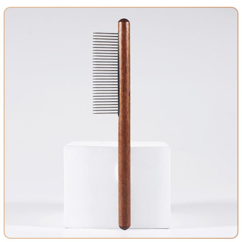 Pet Fine Tooth Comb for Cats & Dogs - Wooden Handle Rake Comb for Flea Removal & Detangling