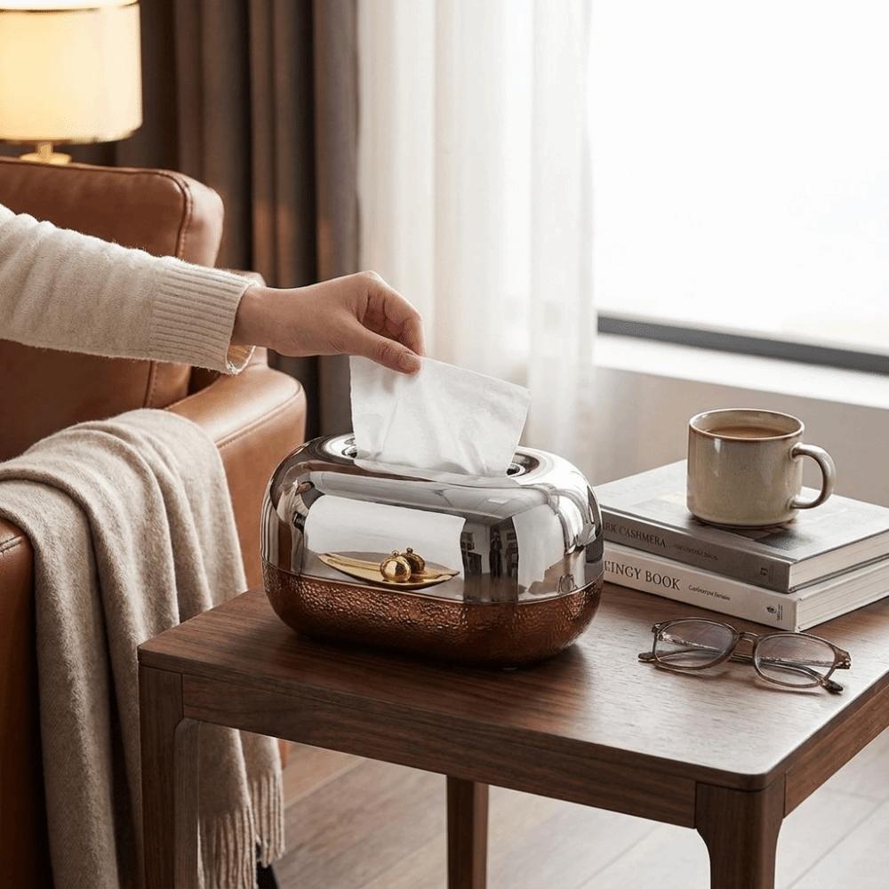 Mirror Surface Tissue Box Dispenser Wood Grain Tissue Organizer Tissue Box Restaurant