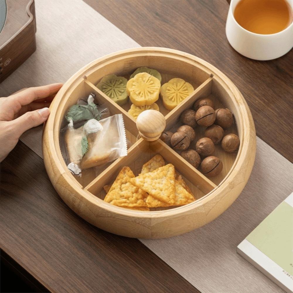 Round Nut Platter 4-Compartment Dried Fruit Box Snack Plate Snack Organizer Box Coffee Table