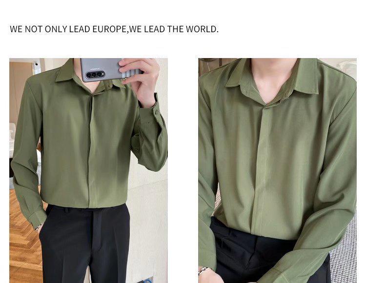 2022 Spring Men's Fashion Casual Long Sleeve Solid Color Shirt - Light Mature Style