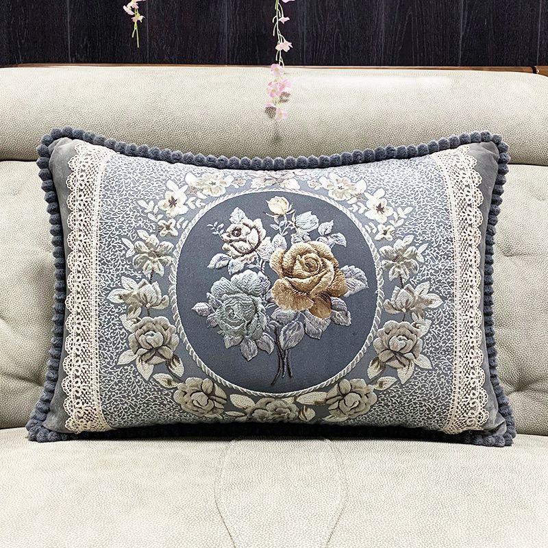European Style Sofa Cushion Exquisite Jacquard Embroidered Pillow Detachable Washable Lace Zipper Jacket Household Waist Protection Square Backrest