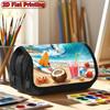 2D Flat Printing 1pc Beach Surfing Coconut Design Double Layer Flip Pencil Case - Large Capacity Zipper Closure, Suitable for Schools, Offices, And Tr