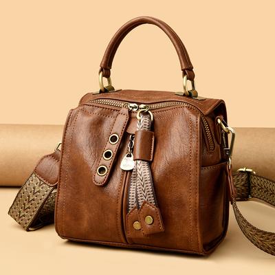 Tracolla Monospalla Borsa Diagonale a Forma di Scatola Piccola a Secchiello in Vera Pelle Borsa da Donna in Pelle Retrò
