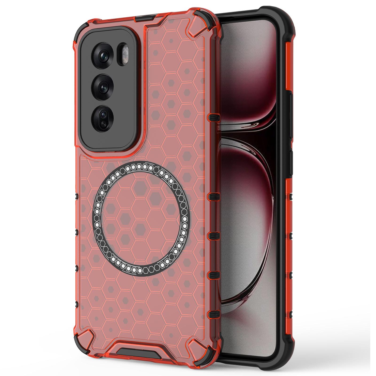 

For Oppo Reno12 Pro 5G (Global) Magnetic Case Honeycomb Texture Double Layer TPU+PC Phone Cover Red