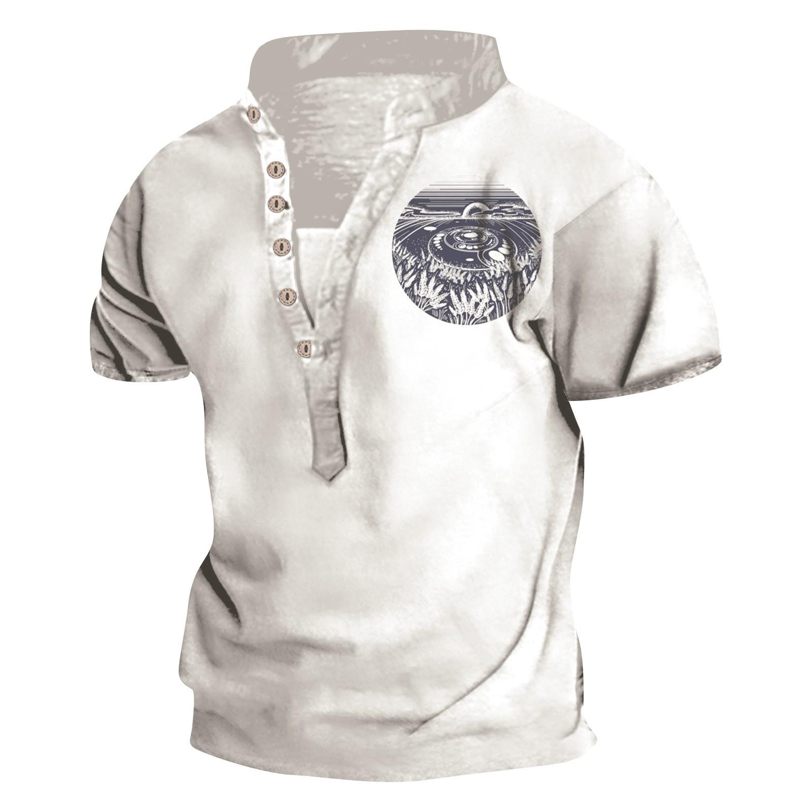 Европейские и американские мужские винтажные топы с цифровой печатью и короткими рукавами XL тёмно-синий