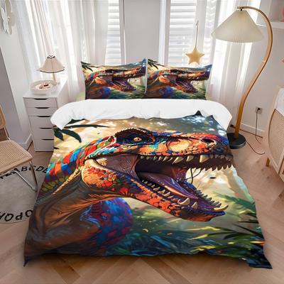 3pcs Bedding Set Dino Jungle Includes 1 Comforter + 2 Pillowcases, Without Pillow Inserts, Soft Comfortable,a0909070