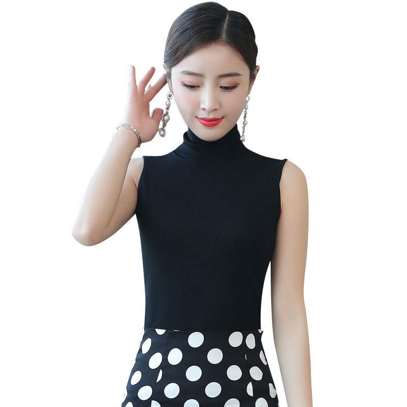 Women s High Neck Sleeveless Top, Slim Fit Cotton Blend Turtleneck Tank One Size