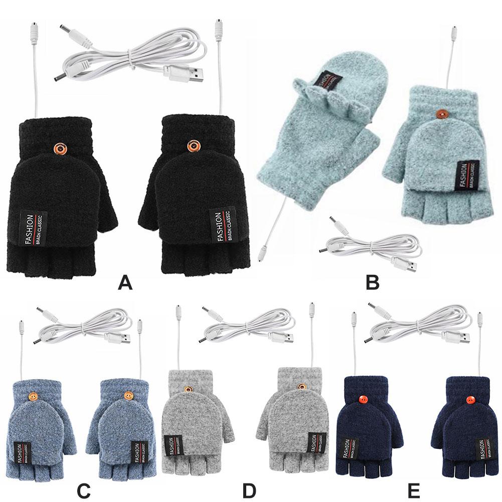 USB Electric Heated Gloves Touchscreen Double-Sided Heating Gloves Fingerless Hands Warmer Electric Thermal Gloves Winter Warmer