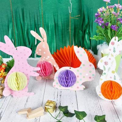4 pièces Décoration en Papier Nid d'Abeille 3D Design Coloré Ornement de Pâques Boule en Papier Nid d'Abeille 3D Faite à la Main