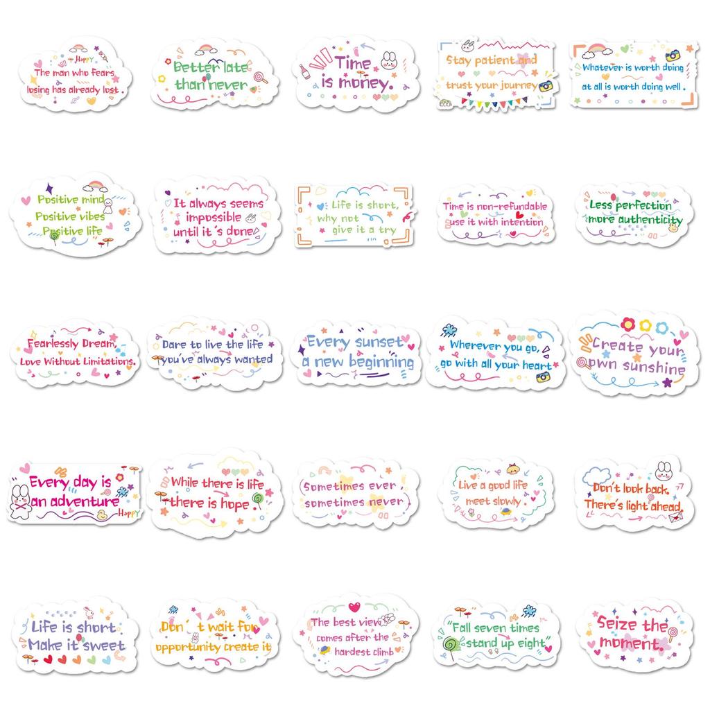 Motivational Cartoon Text Stickers - 100 Sheets for DIY Decor, Water Bottles, and Phones