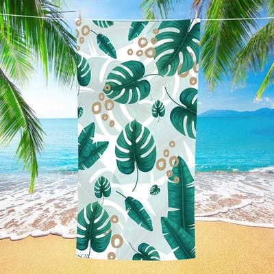 Tropical Green Monstera Leaf Beach Towel Minimal Palm Botanical Print Quick Dry Absorbent Lightweight Towel for Summer Beach