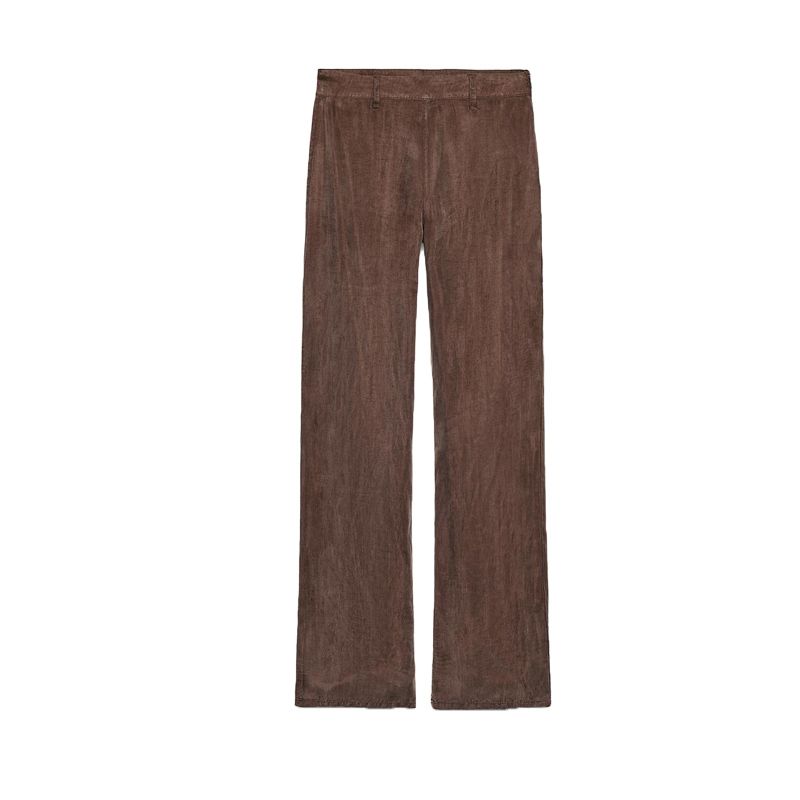 

Draped Lapel Short Sleeve Work Clothing Shirt 6929064 Plaid Straight-leg Mid Waist Casual Pants 6929016 Chocolate Pants L