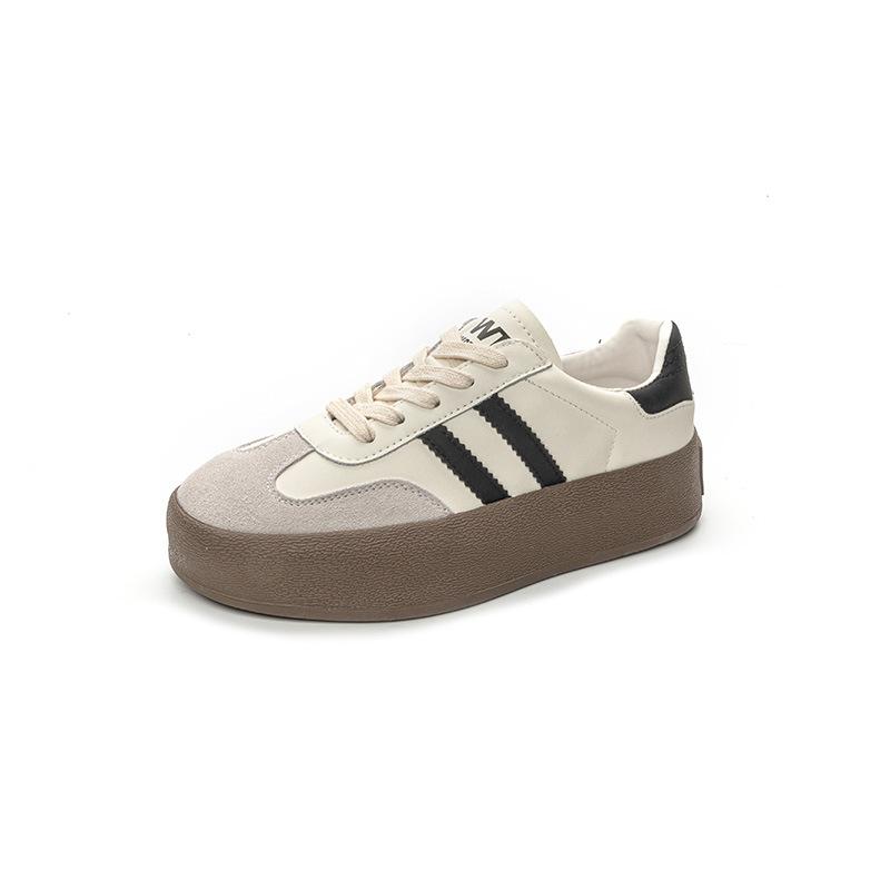 Damen Frühling neue rutschfeste und abriebfeste Board-Schuhe mit dicker Sohle, Leder atmungsaktiv farblich passend, Sport und Freizeit Xiaobai