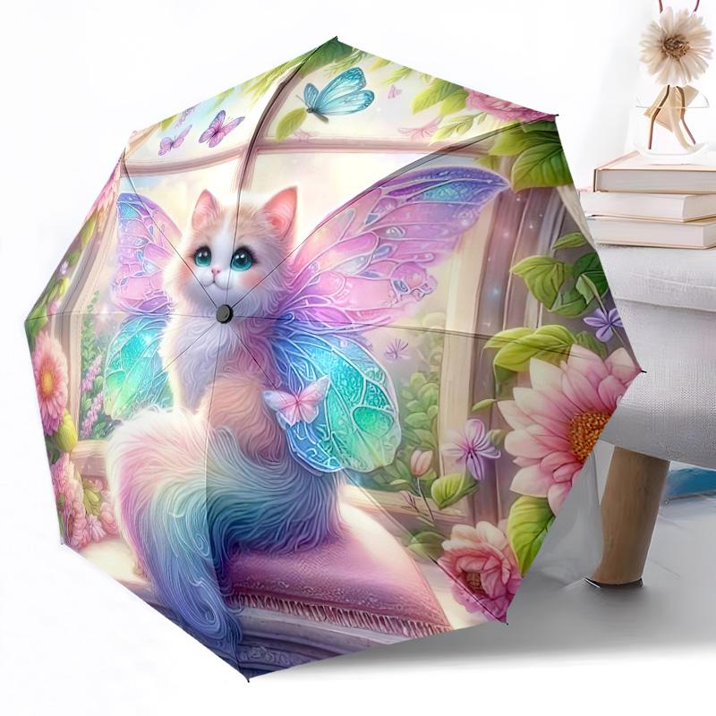 Kittens And Butterflies Garden Portable Automatic Umbrella Compact 8-Rib weight weight Durable Everyday Carry Umbrella Fashion Lovers