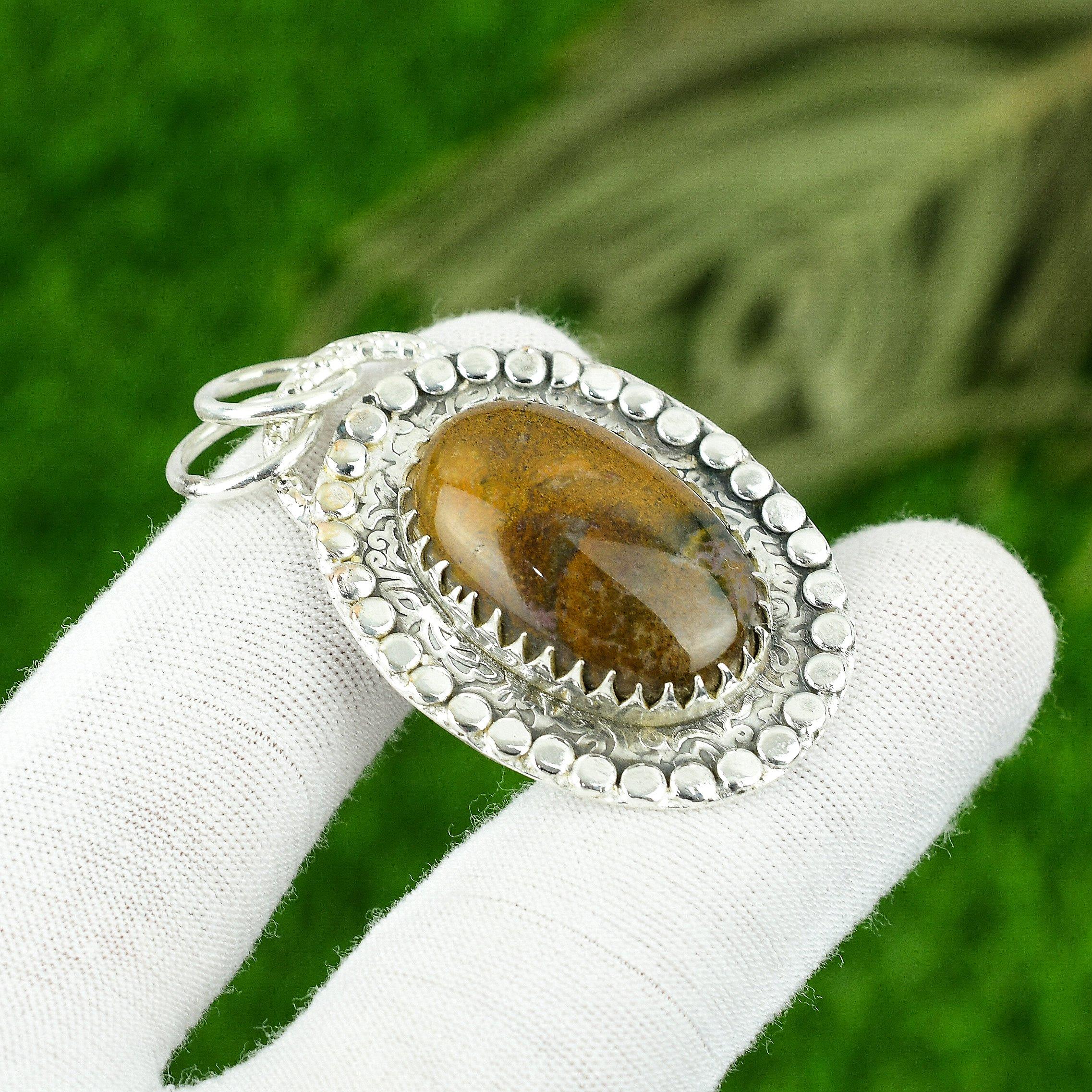 

Oval Natural Ocean Jasper Birthday Bezel Anniversary Pendant Jewelry 925 Silver