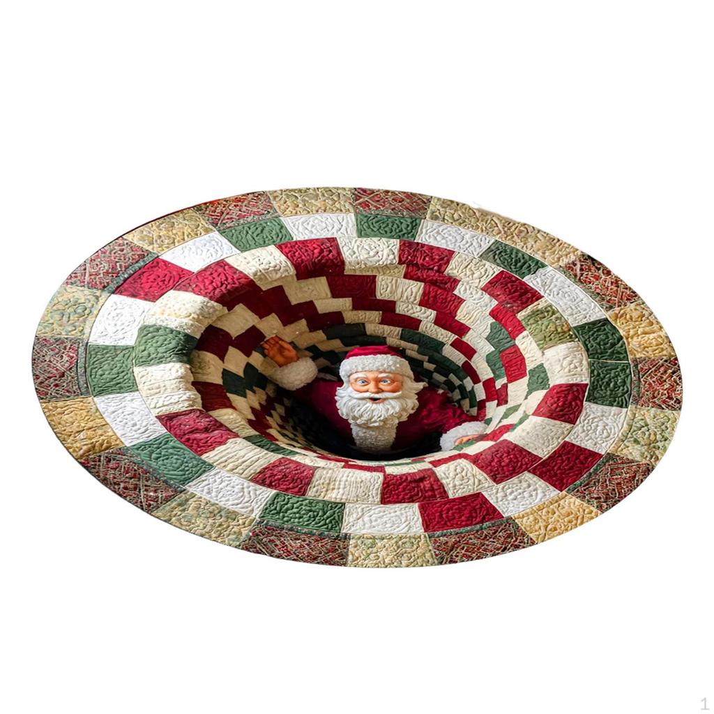 3D Christmas Rug Round Decorative Padded Carpet in Soft Velvet Material Featured Optical Design