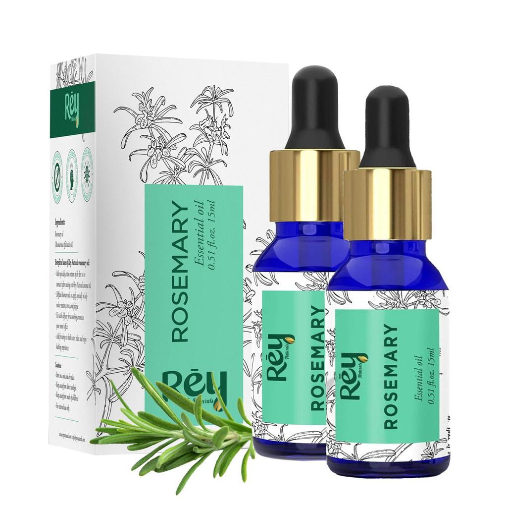 Rey Naturals Rosemary Essential Oil | Rosemary for Hair Growth | Good For Skin, Body and Shiny Soft Hair | Pure & Non-Greasy | Hair Fall Control &
