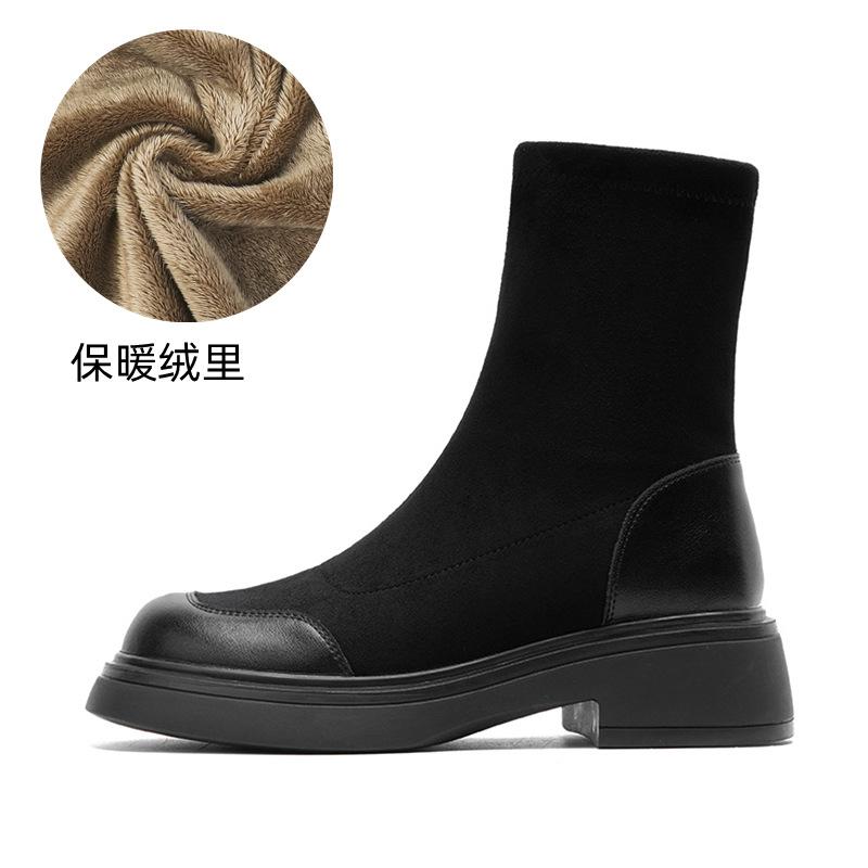 

Slim Suede Short Boots Women s New Martin Boots Retro Stretch Knight Boots Thick Sole Round Toe Short Boots Women s Boots 40