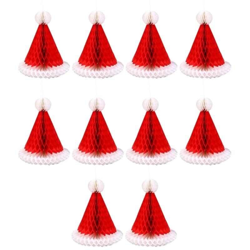 

Set Of 10 Santa Hat Shaped Honeycomb Tissue Paper Hangings Christmas Tree Pendant Handmade Party Hanging Decoration 1
