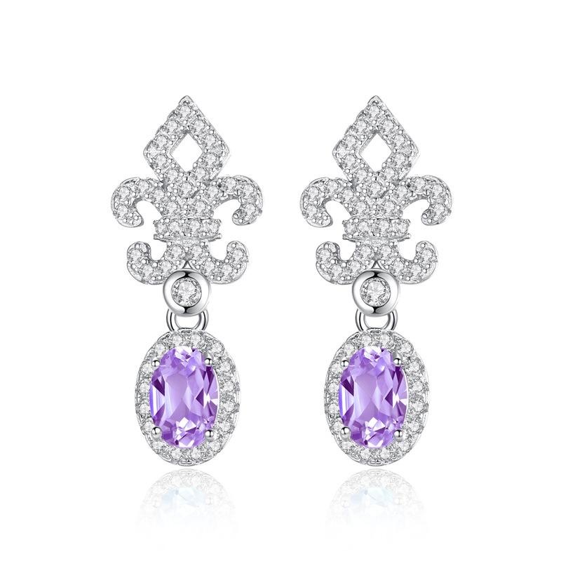 

S925 Silver Earrings, Natural Garnet/Topaz Crystal Studs, Elegant Jewelry for Women 925 silver