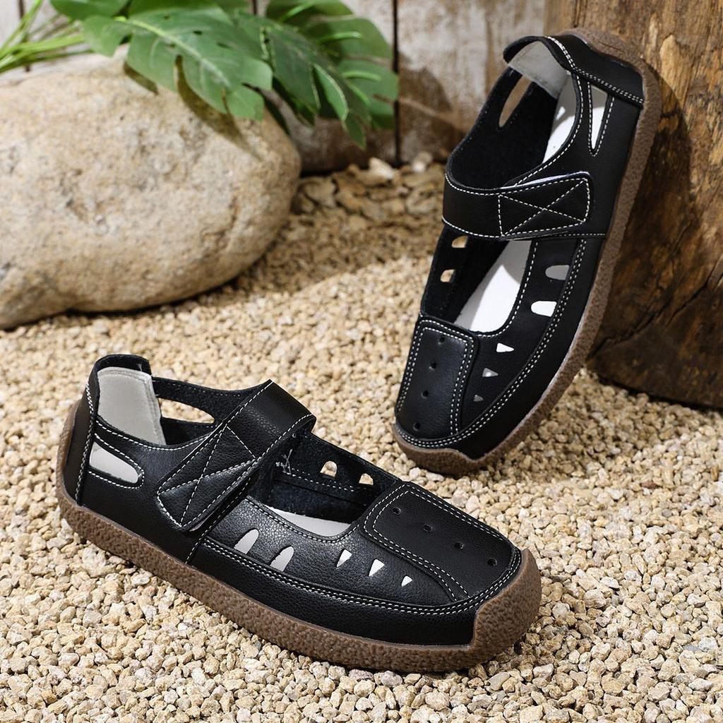 Sandali Estivi Artigianali Vintage Traforati per Donna, Scarpe Morbide da Mamma, Scarpe Casual da Donna con Velcro