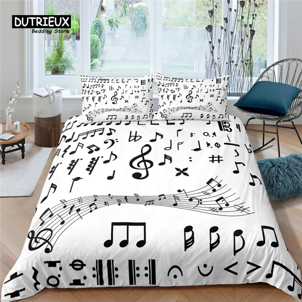 Home Living Luxury Music Notes Print 2/3Pcs Soft Duvet Cover PillowCase Queen Size and King Size Kids Bedding Set EU/US/AU Size
