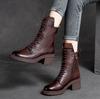 Fashion 2025 Handmade Retro High Heel Boots Women Autumn Winter Full Cow Leather Round Toe Zipper Trend Warm Mid-Calf Boots Female