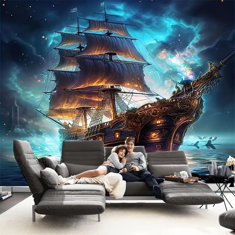 Enchanting Pirate Ship And Ocean Scene Tapestry Coastal Home Decoration Bedroom Living Room Decoration