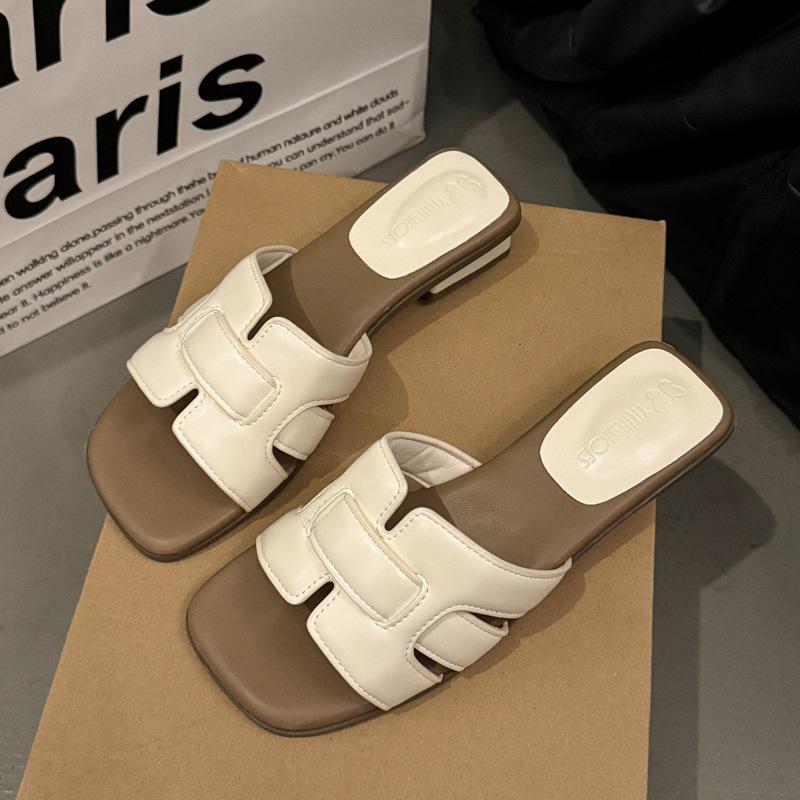 

Французские туфли на плоской подошве Однорядные тапочки Женские летние модные пляжные тапочки в стиле отпуска 40 бежевый