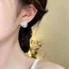 Xiao Yin S999 Sterling Silver Inlaid Mother-of-Pearl Stud Earrings, Elegant Geometric Design for Women.