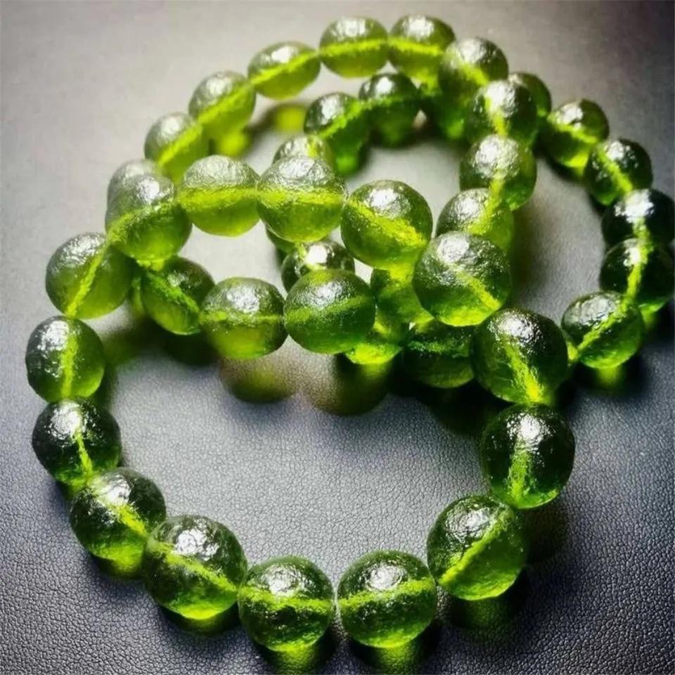 Natürliches Grünes Meteorit Moldavit Wolfram Armband Unisex Geschenk CCGTC Zertifizierte Kristallstein Perlen 8-12mm