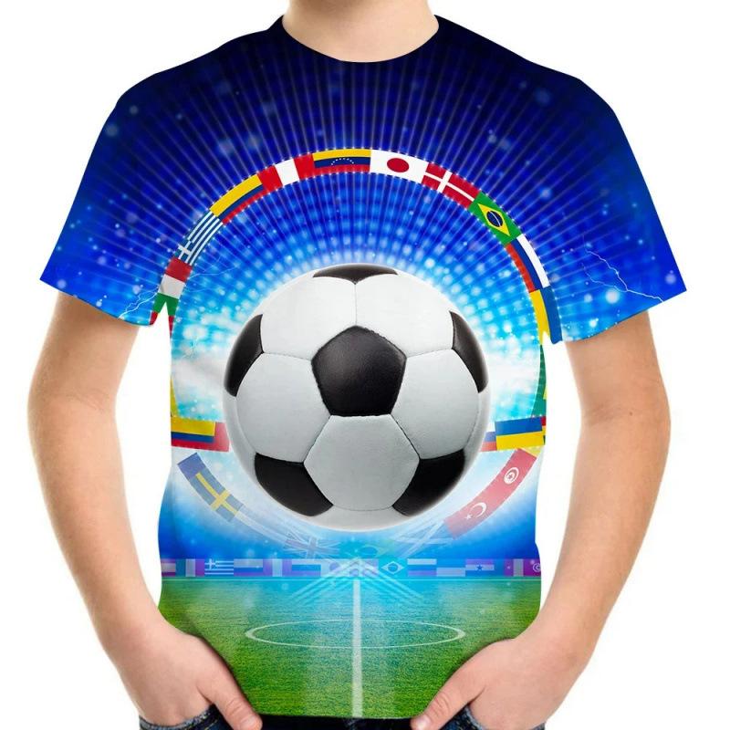 Summer Round Neck Football Pattern 3D Printed Top Fashionable Casual Short Sleeved Children's Boy T-shirts