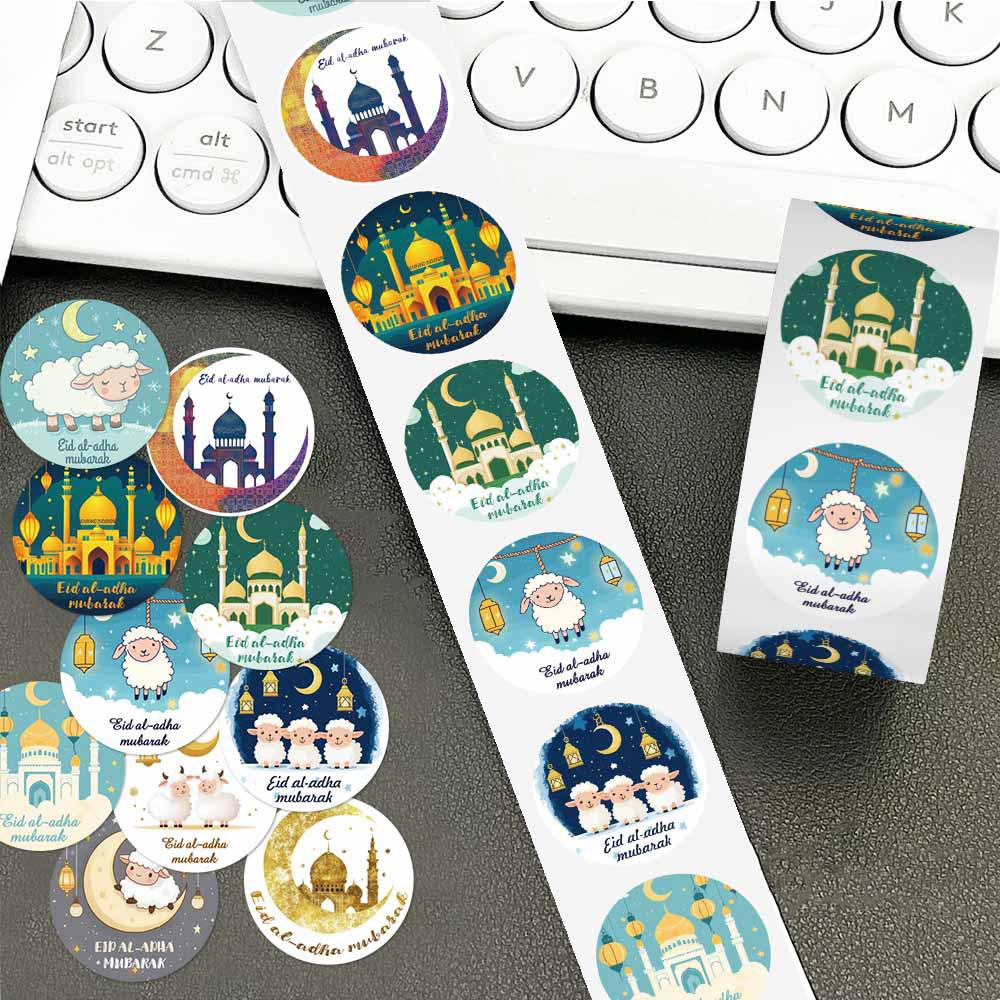 500pcs/Roll Mubarak Eid al Adha Festive Graffiti Stickers Lamb Cartoon Decal DIY Guitar Luggage Suitcase Waterproof Cute Sticker