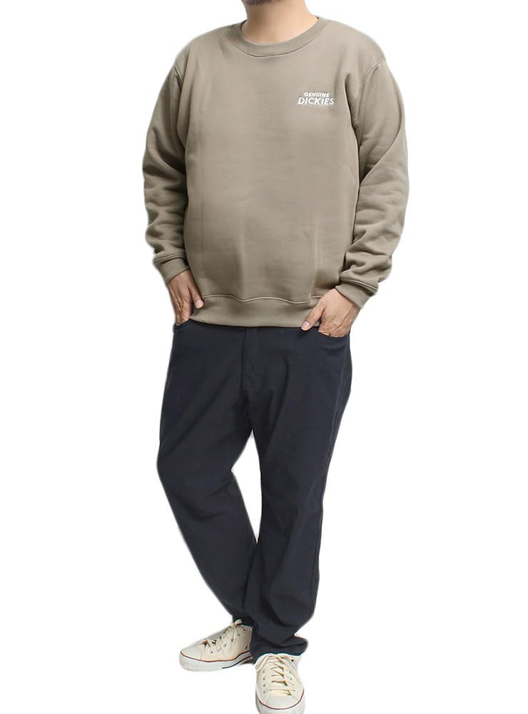 Genuine Dickies Men's Sweatshirt, Large Size, Fleece-Lined, Back Print, Grayish Beige (75)