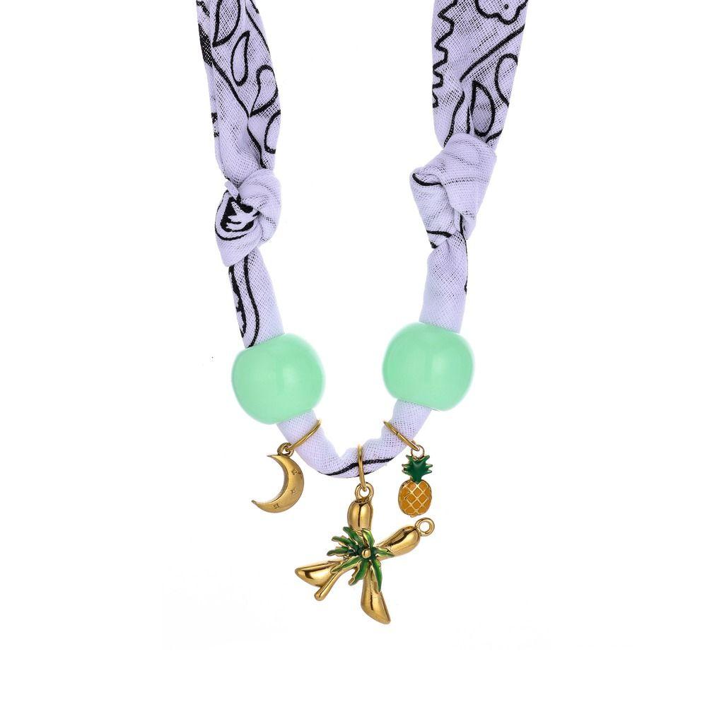 Personality Flower Scarf Chain Necklace Ethnic Style Ocean Series Necklace Nylon Rope Choker  Women